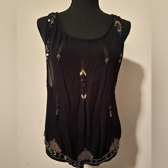 Free People Tops - Free People Sequin and Beaded Cropped Top (EUC; Black/Gold; Sz. Medium)